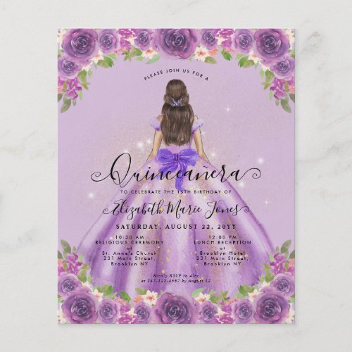 Cheap Floral Light Purple Princess Quinceanera Flyer