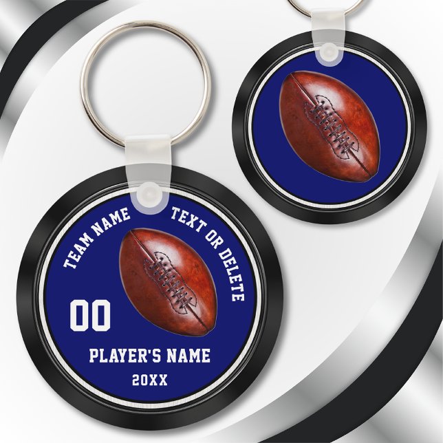 Cheap Football Team Gifts, Personalized Your Color Keychain (Cheap Personalized, Football Party Favors. Blue, Black and White, Personalized Football Team Gifts.)