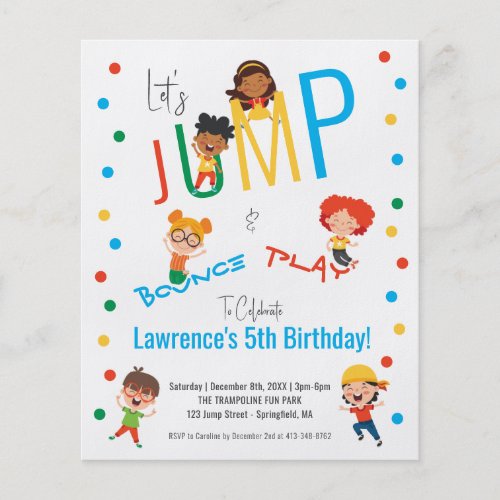 Cheap Fun Trampoline Park Jump Kids Party Birthday Flyer