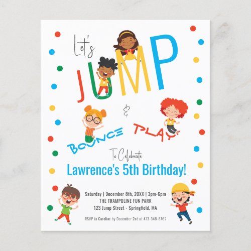 Cheap Fun Trampoline Park Jump Kids Party Birthday Flyer