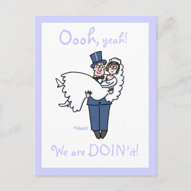 Cheap Funny Budget Wedding Cartoon Save The Dates Announcement Postcard (Front)