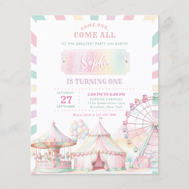 CHEAP Girly Pastel Color Carnival Circus Birthday Flyer (Front)