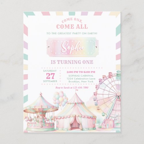 CHEAP Girly Pastel Color Carnival Circus Birthday Flyer