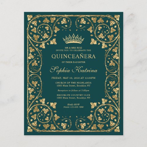 Cheap Glam Emerald Green Gold Tiara Quinceanera Flyer