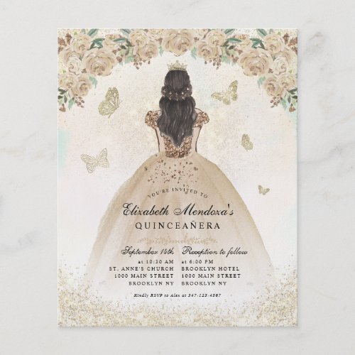 Cheap Gold Glitter Floral Princess Quinceaera Flyer