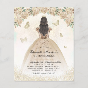 Cheap Gold Glitter Floral Princess Quinceañera Flyer