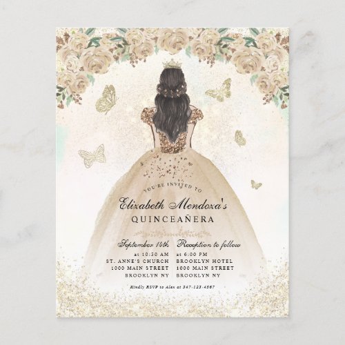 Cheap Gold Glitter Floral Princess Quinceaera Flyer