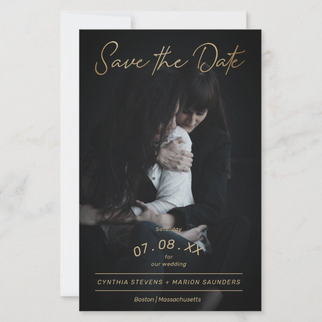 Cheap Gold Script Photo Couple Lesbian Gay Wedding (Front)