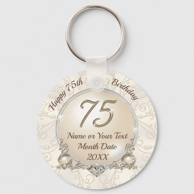 Cheap Gorgeous Custom, 75th Birthday Party Favors Keychain (Front)