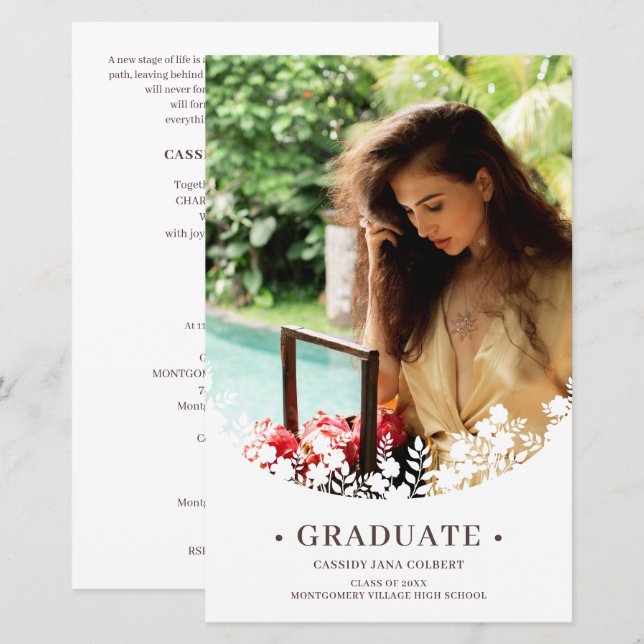Cheap Graduate Elegant Floral Frame Photo (Front/Back)