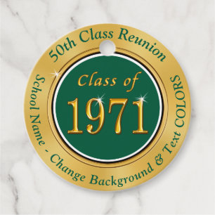 Cheap.Green and Gold 50th Class Reunion Favor Tags