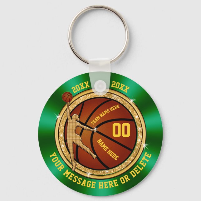 Cheap Green and Gold Basketball Gifts for Girls Keychain (Front)