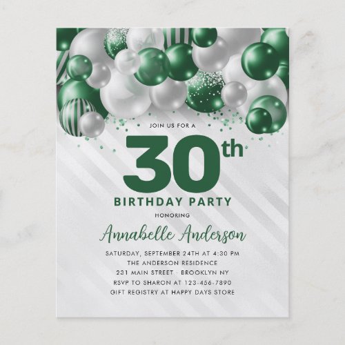 Cheap Green Silver Balloon Glitter 30th Birthday Flyer