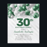 Cheap Green Silver Balloon Glitter 30th Birthday Flyer<br><div class="desc">Modern Glam Emerald Green Silver Balloon Glitter Sparkle Any Age Birthday Invitation</div>