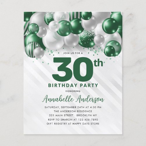 Cheap Green Silver Balloon Glitter 30th Birthday Flyer