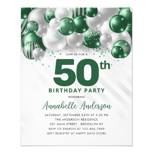 Cheap Green Silver Balloon Glitter 50th Birthday Flyer