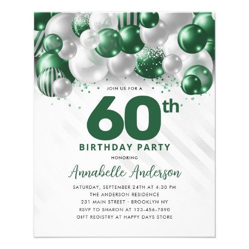 Cheap Green Silver Balloon Glitter 60th Birthday Flyer