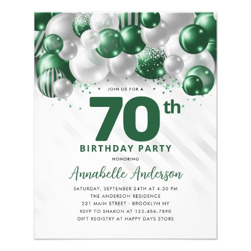 Cheap Green Silver Balloon Glitter 70th Birthday Flyer