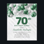 Cheap Green Silver Balloon Glitter 70th Birthday Flyer<br><div class="desc">Modern Glam Emerald Green Silver Balloon Glitter Sparkle Any Age Birthday Invitation</div>