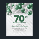 Cheap Green Silver Balloon Glitter 70th Birthday Flyer<br><div class="desc">Modern Glam Emerald Green Silver Balloon Glitter Sparkle Any Age Birthday Invitation</div>