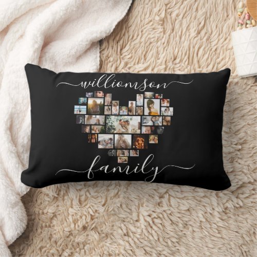 Cheap Heart Shaped Photo Collage Family Lumbar Pillow