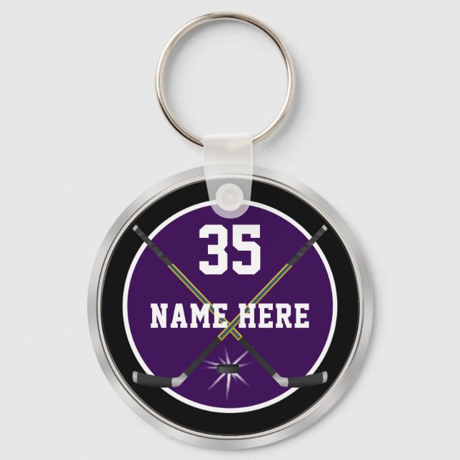 Cheap Hockey Keychains, Your Team Colors and Text Keychain (Front)