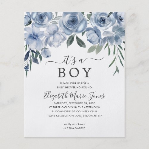 Cheap Its a Boy Dusty Blue Floral Baby Shower Flyer