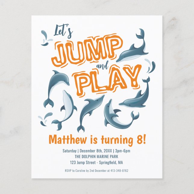 Cheap Jump Play Dolphin Park Kids Party Birthday  Flyer (Front)