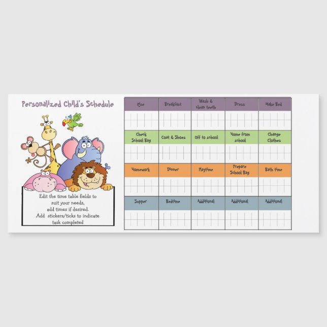 CHEAP KIDS SCHEDULE/TIMETABLE Reward Chart MAGNET (Front)