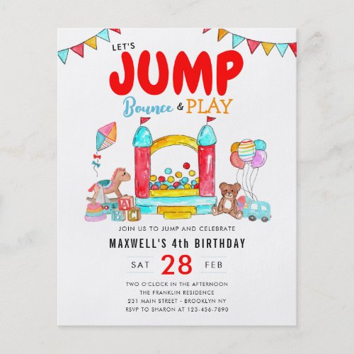 Cheap Lets Jump Bounce Trampoline Park Birthday Flyer