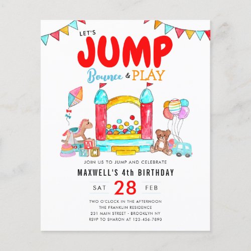 Cheap Lets Jump Bounce Trampoline Park Birthday Flyer
