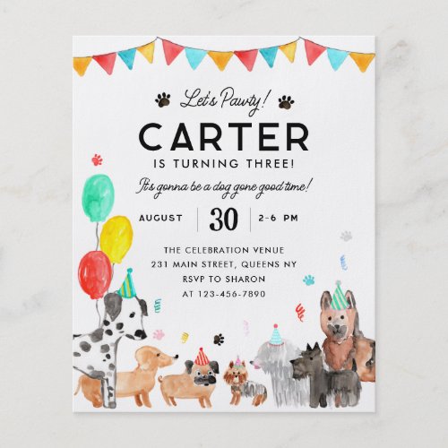 Cheap Lets Pawty Party Kids Puppy Dog Birthday Flyer
