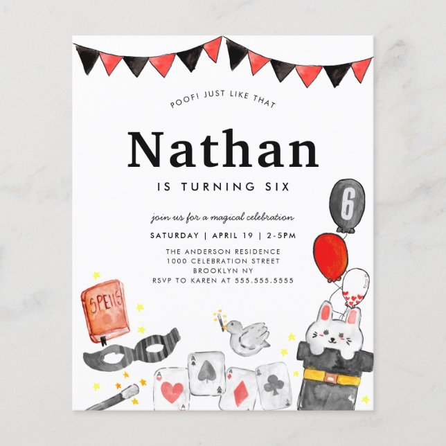 Cheap Magician Rabbit Wand Magic Show Birthday Flyer (Front)