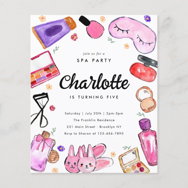 Cheap Makeup Girls Pajama Slumber Spa Birthday Flyer (Front)