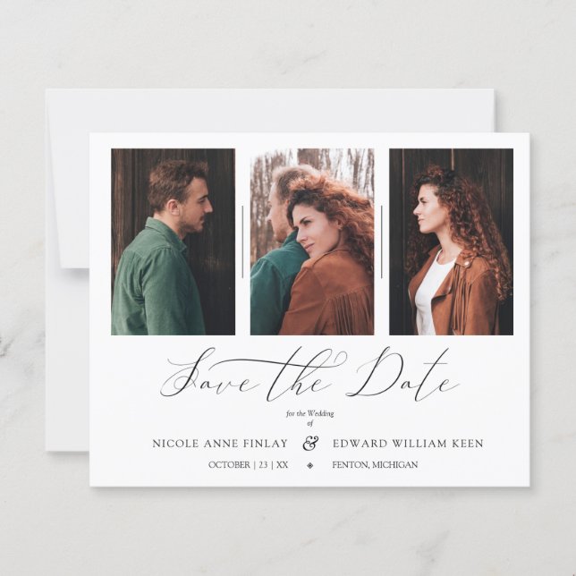 Cheap Minimalist Collage 3 Photos Couple Wedding (Front)