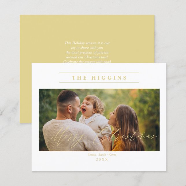 Cheap Minimalist Golden Merry Christmas Photo. (Front/Back)