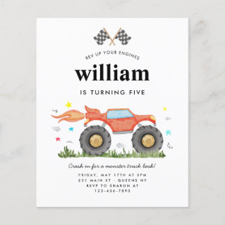 Cheap Monster Truck Bash Race Flags Kids Birthday Flyer