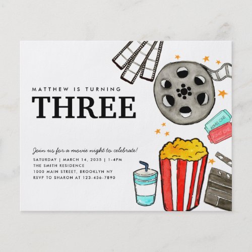 Cheap Movie Night Cinema Watch Party Kid Birthday Flyer