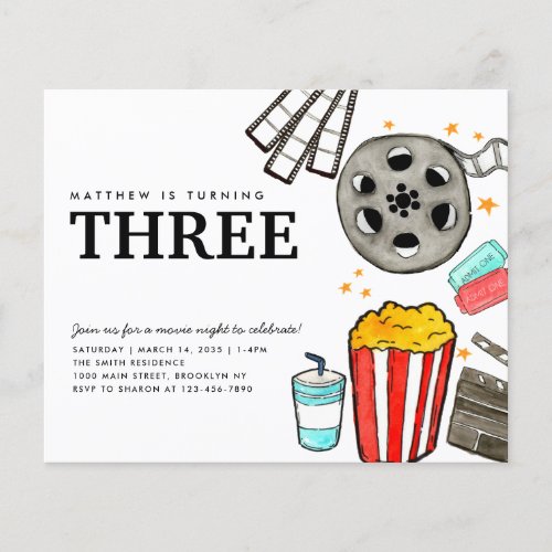 Cheap Movie Night Cinema Watch Party Kid Birthday Flyer