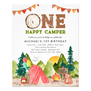 Cheap One Happy Camper Woodland Bear 1st Birthday Flyer