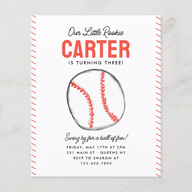Cheap Our Little Rookie Ball Baseball Birthday Flyer (Front)