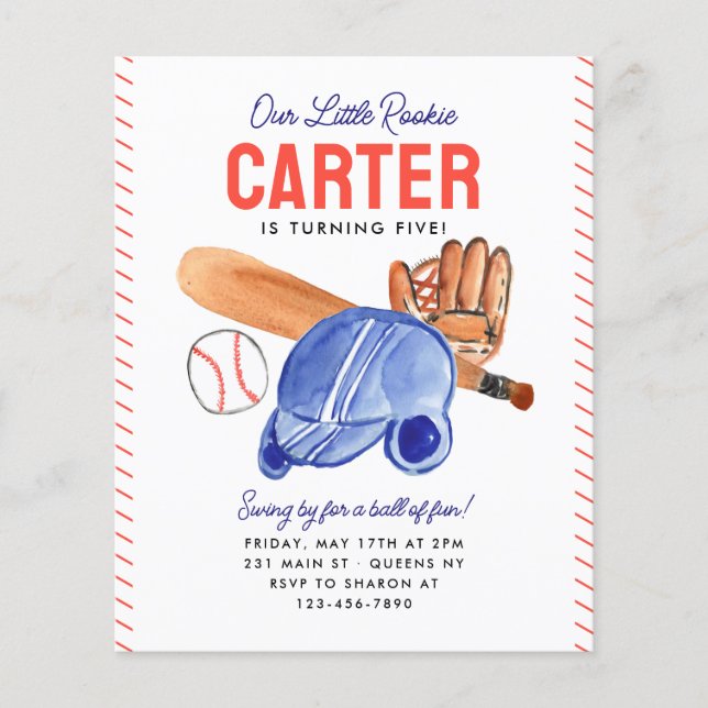 Cheap Our Little Rookie Helmet Baseball Birthday Flyer (Front)