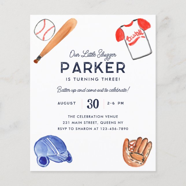 Cheap Our Little Slugger Bat Baseball Birthday Flyer (Front)