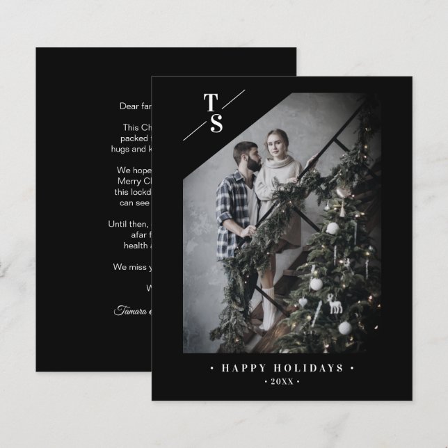 Cheap Pandemic Modern Black Happy Holidays Photo  (Front/Back)