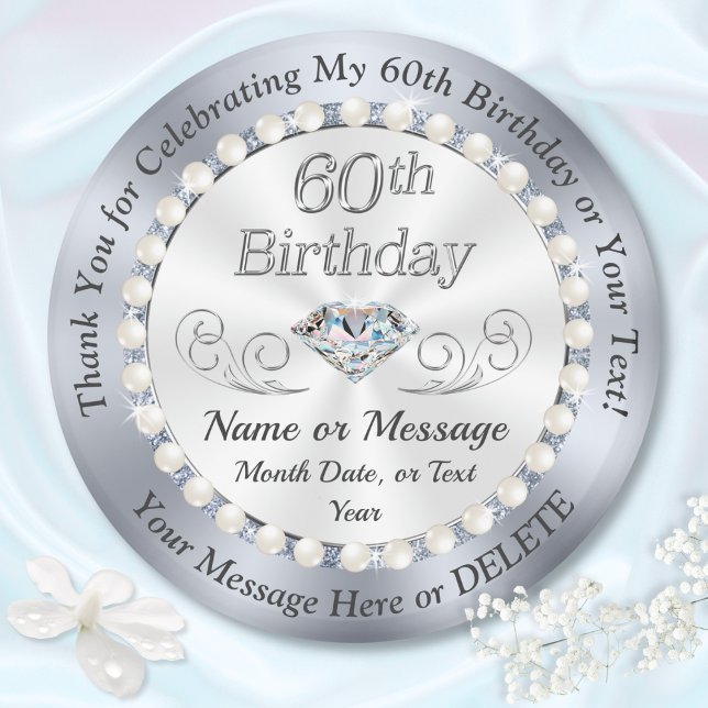 Cheap, Party Favors for 60th Birthday Female, Magnet (Personalized party favors for 60th birthday. 60th birthday souvenirs for mom, sister, wife. Diamond.)
