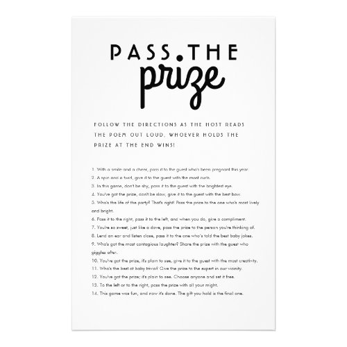 Cheap Pass the prize Baby Shower game simple Flyer