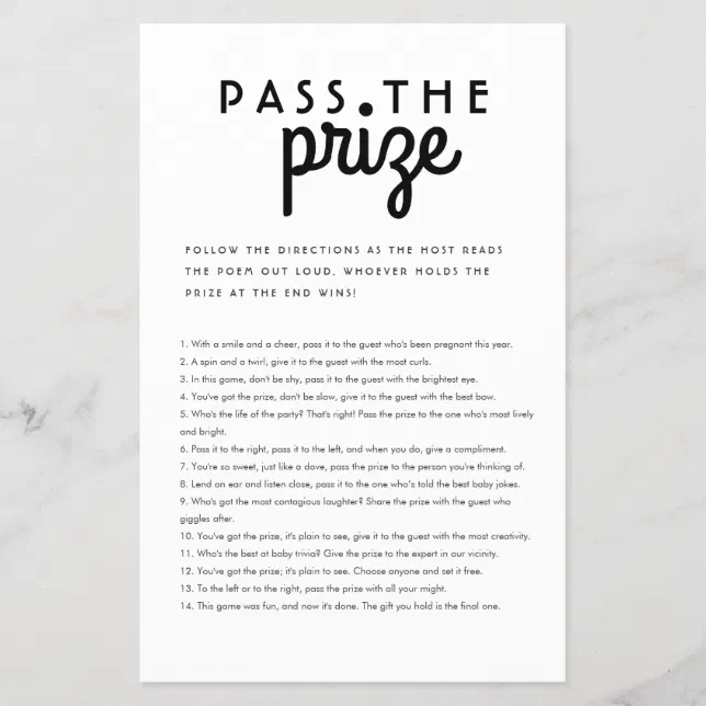 Cheap Pass the prize Baby Shower game simple Flyer Zazzle