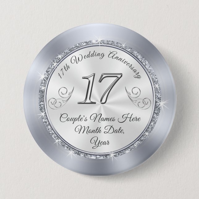 Cheap Personalized 17th Wedding Anniversary Pins (Front)