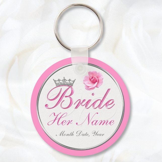 Cheap PERSONALIZED Gift Ideas for Bride to Be Keychain (Bridal Shower Party Favors. Personalized Wedding Shower Favors. Pink, White, Silver Tiara Favors.)