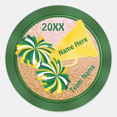 Cheap Personalized Green and Gold Cheer Stickers